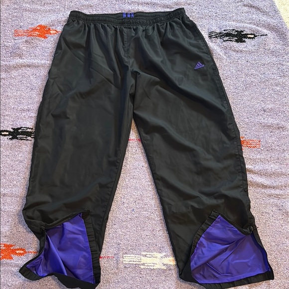 Vintage Adidas Track Pants Men's Size X-Large Black With Purple Mesh Lining Y2K - Picture 1 of 5